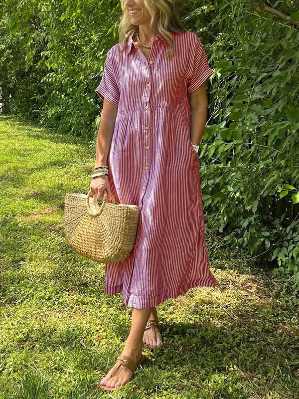Danique | Striped Button-Up Midi Dress