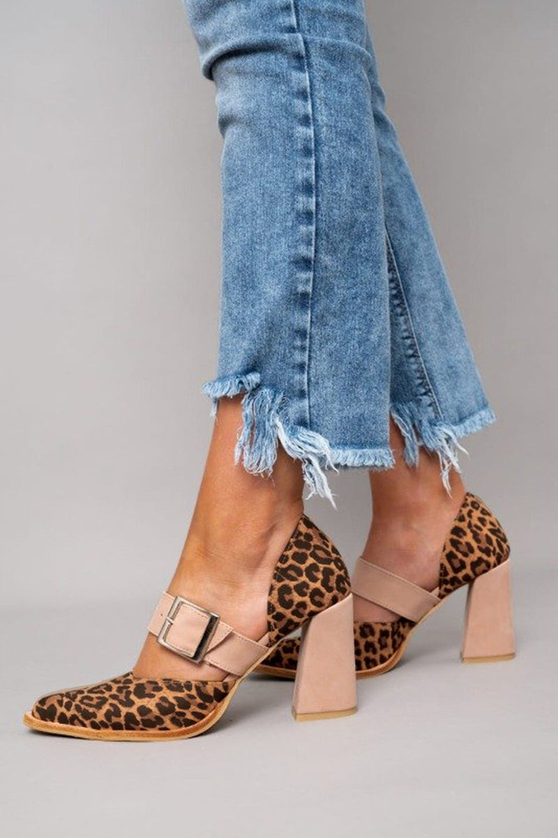 Avano™ | Leopard Print Suede Leather Sandals with Stable Heel