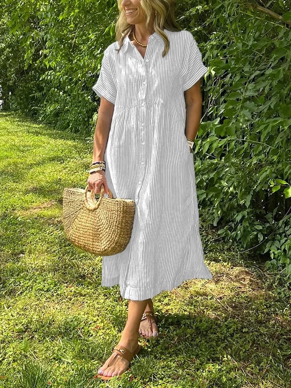 Danique | Striped Button-Up Midi Dress