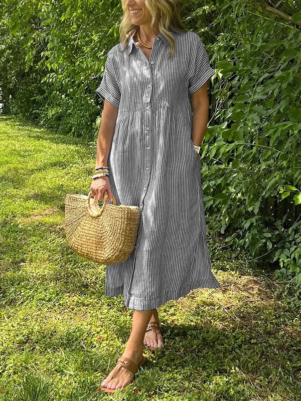 Danique | Striped Button-Up Midi Dress