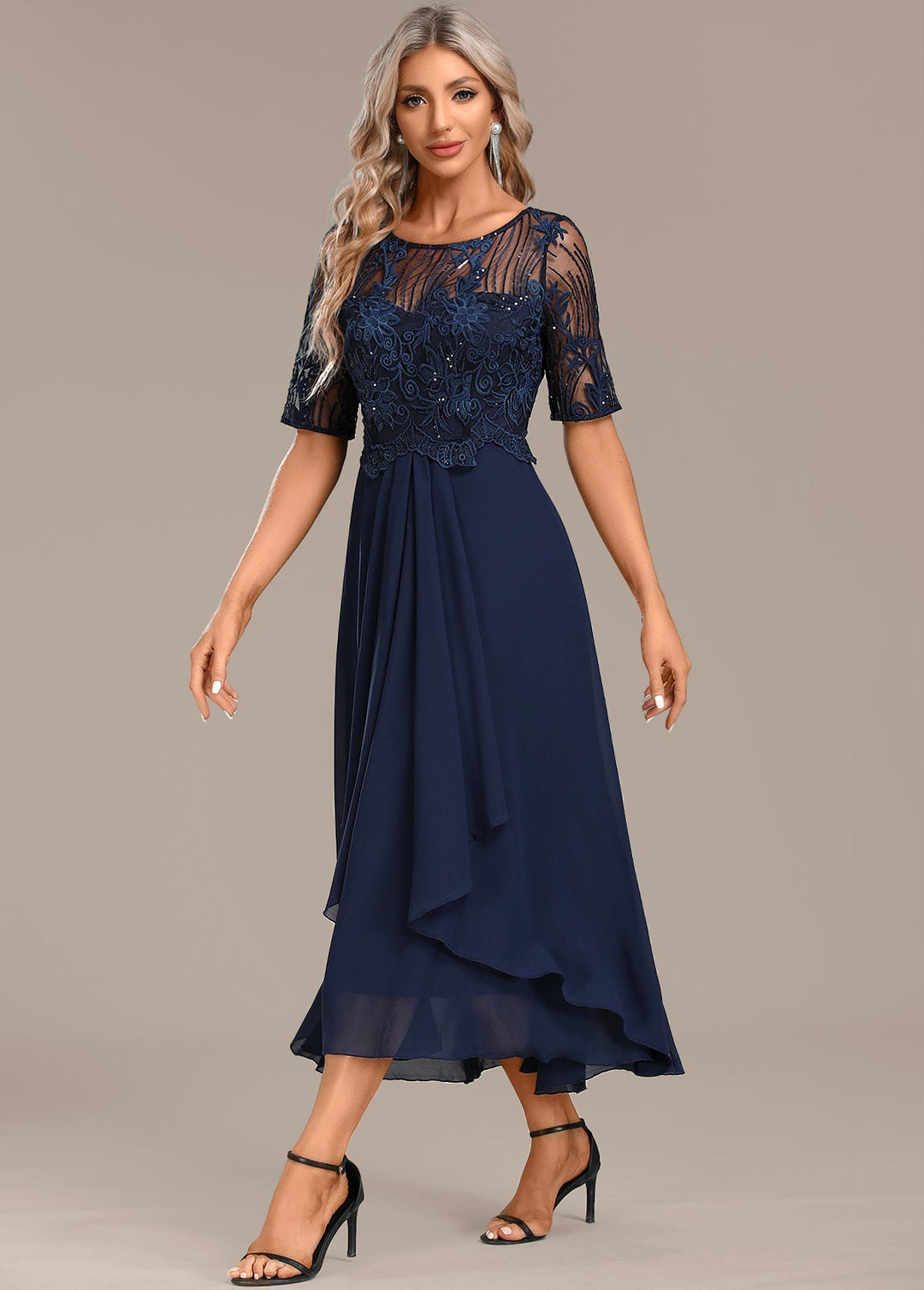 Sophie Lace Short Sleeve Round Neck Dress