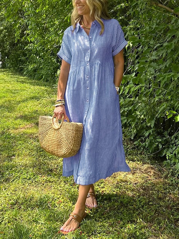 Danique | Striped Button-Up Midi Dress