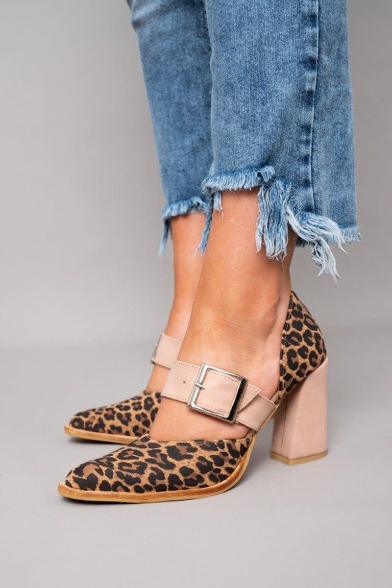 Avano™ | Leopard Print Suede Leather Sandals with Stable Heel