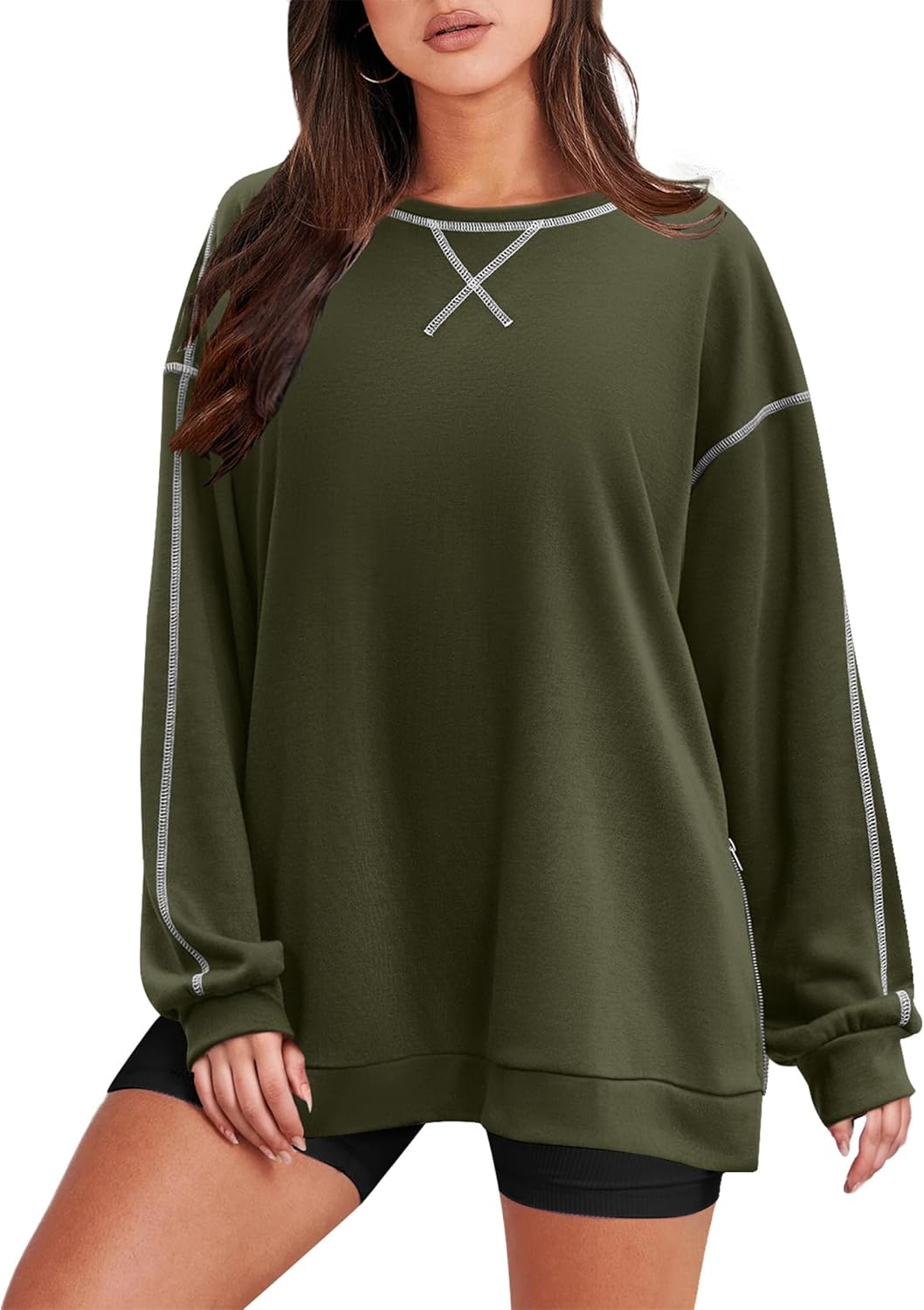 Zeagoo Women's Oversized Sweatshirts Hoodies Side Zipper Pullover