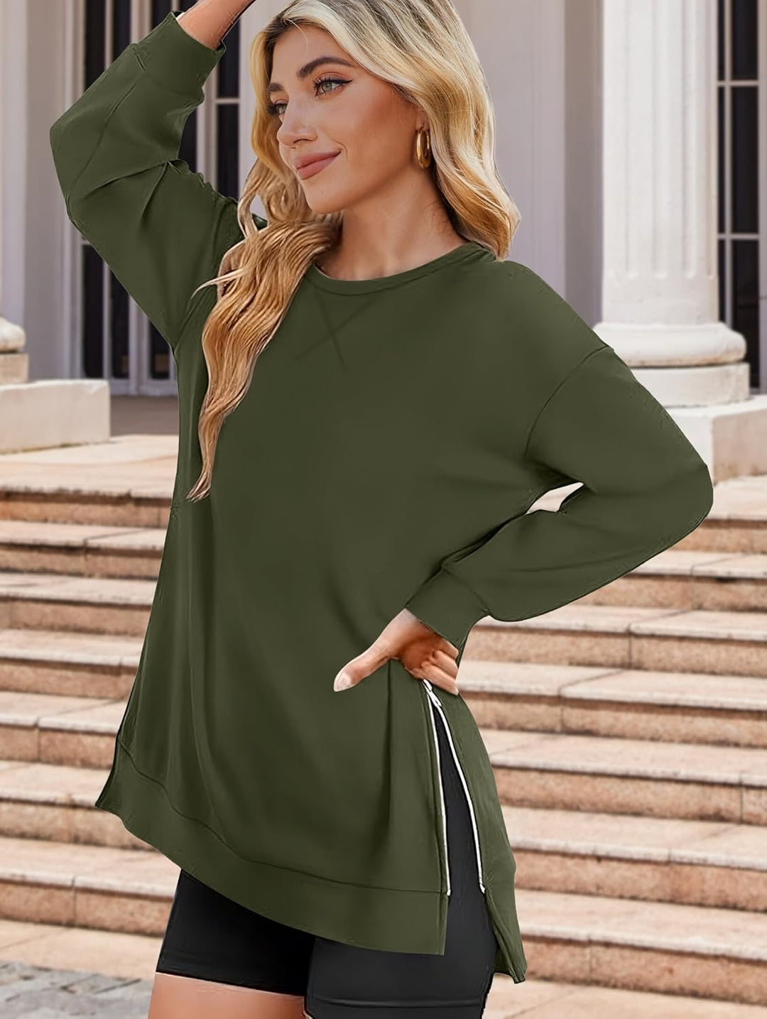 Zeagoo Women's Oversized Sweatshirts Hoodies Side Zipper Pullover