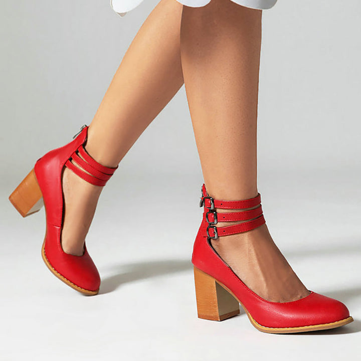 Caa™ | Smooth sandals with ankle strap and thick heel