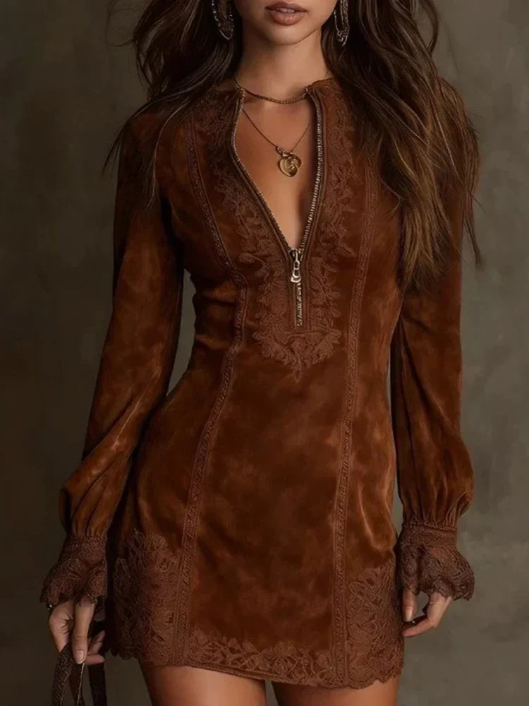 Short Suede Lace Dress