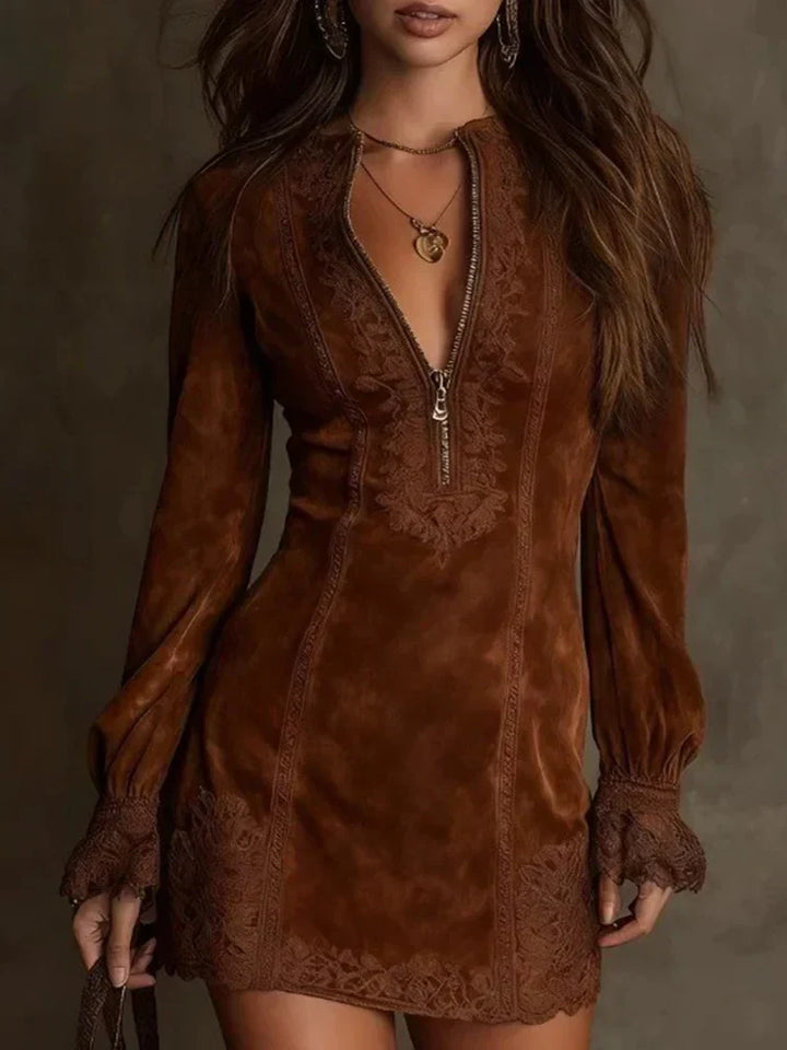 Short Suede Lace Dress