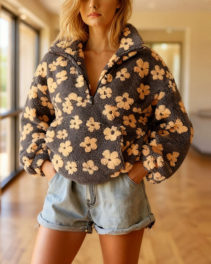 Casual Floral Print Fleece Sweatshirt
