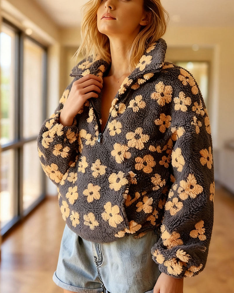 Casual Floral Print Fleece Sweatshirt