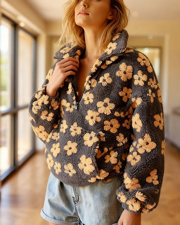 Casual Floral Print Fleece Sweatshirt