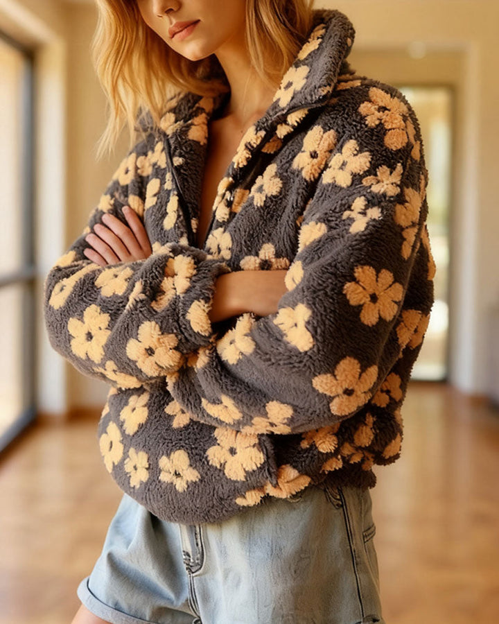 Casual Floral Print Fleece Sweatshirt