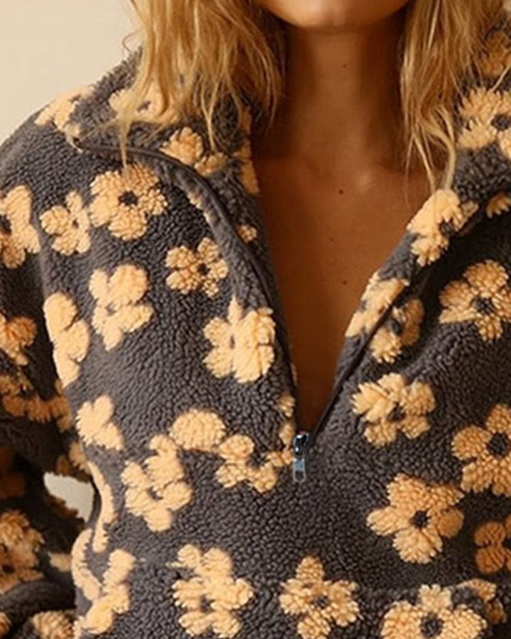 Casual Floral Print Fleece Sweatshirt