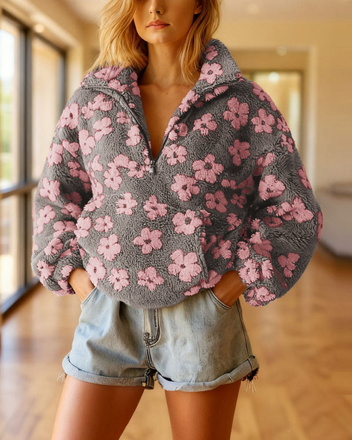 Casual Floral Print Fleece Sweatshirt