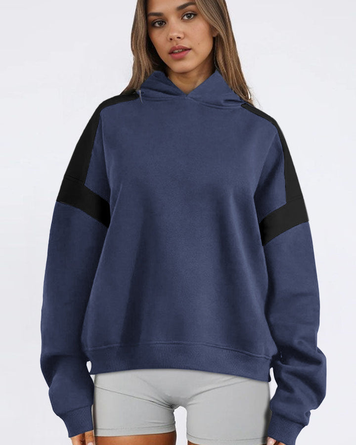 Trendy Loose Fit Colorblock Hoodie