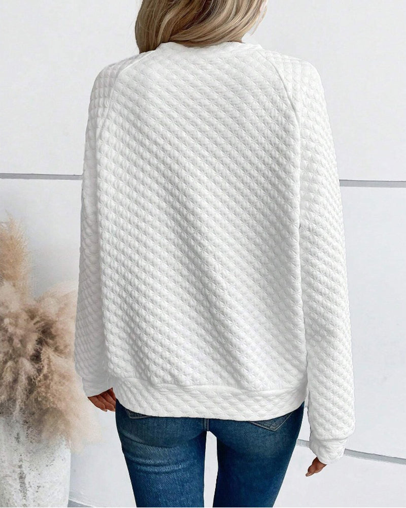 Casual Quilted Texture Raglan Sleeve Sweatshirt