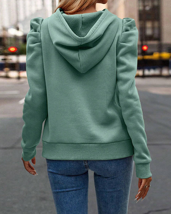 Stylish Puff Sleeve Fleece Hoodie