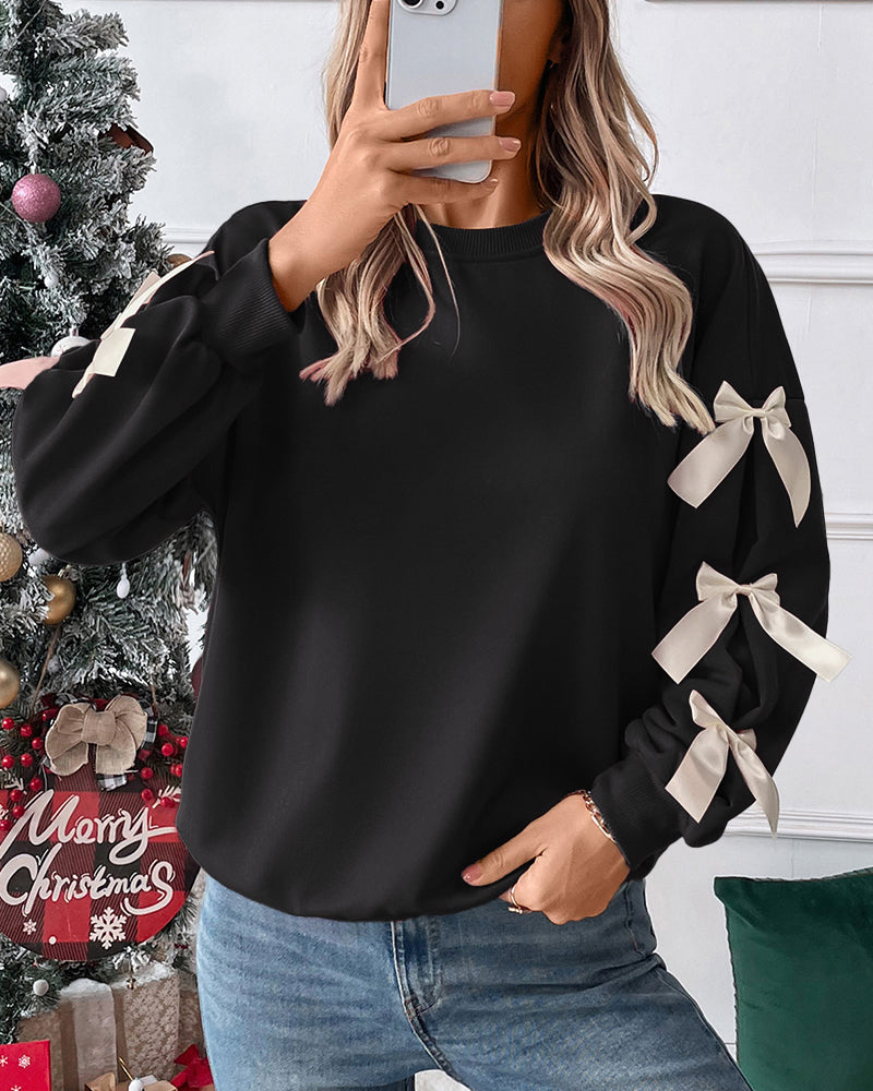 Casual Cute Bow Tie Sweatshirt