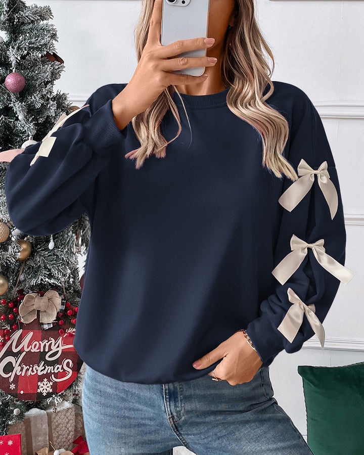 Casual Cute Bow Tie Sweatshirt