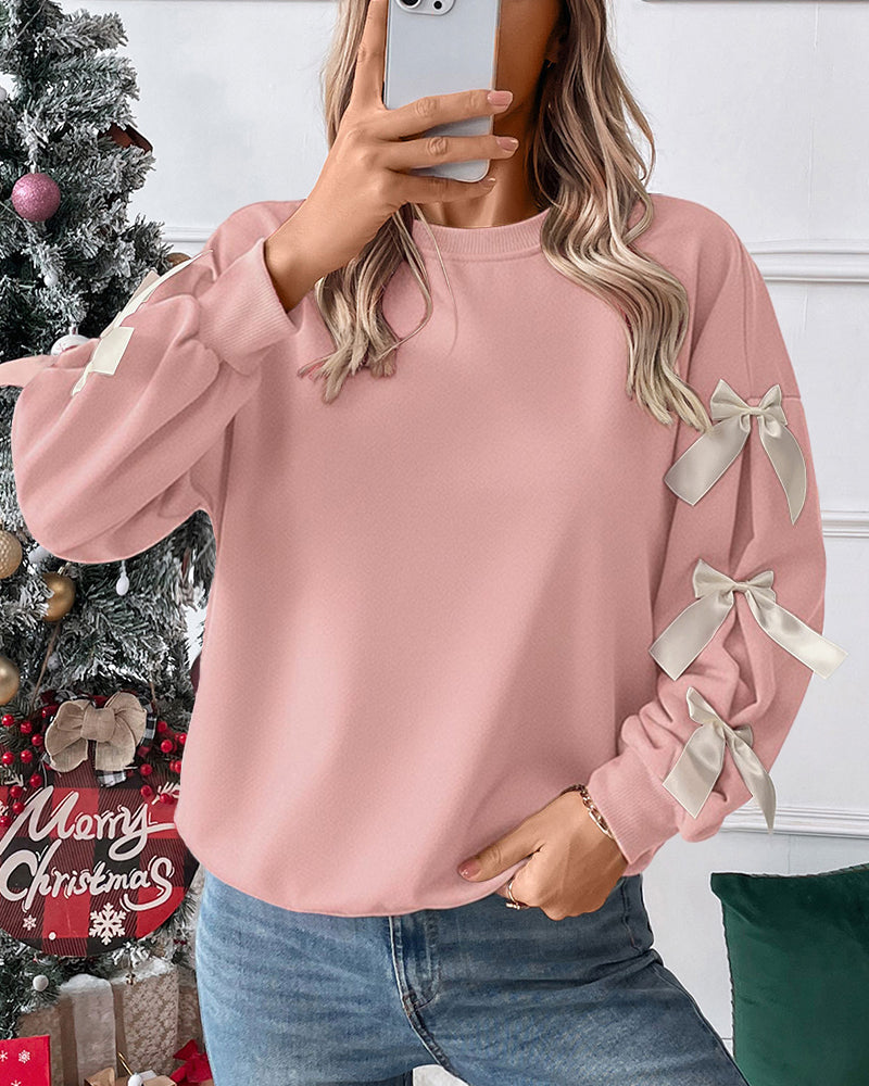 Casual Cute Bow Tie Sweatshirt