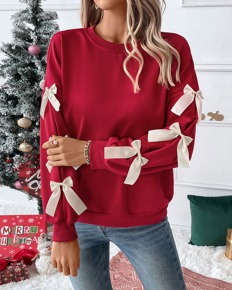 Casual Cute Bow Tie Sweatshirt