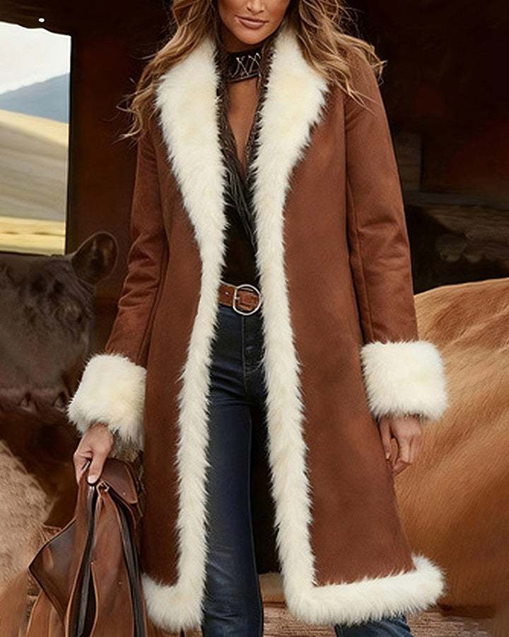 Vintage Cowgirl Style Fleece Trim Suede Coat