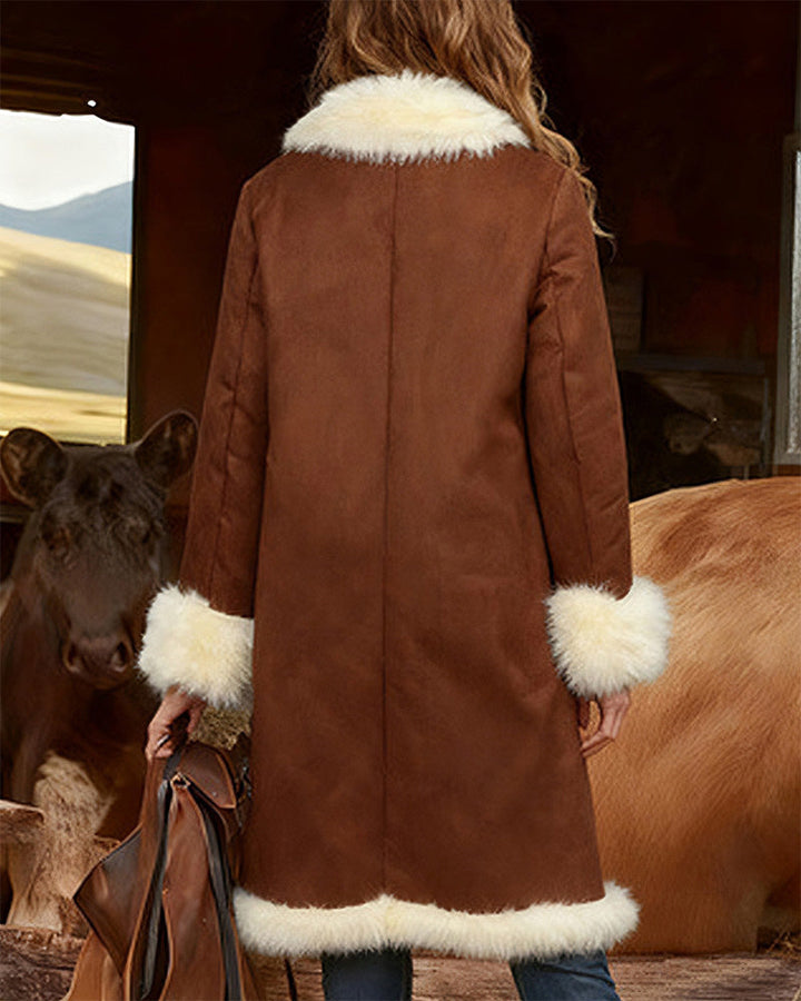 Vintage Cowgirl Style Fleece Trim Suede Coat