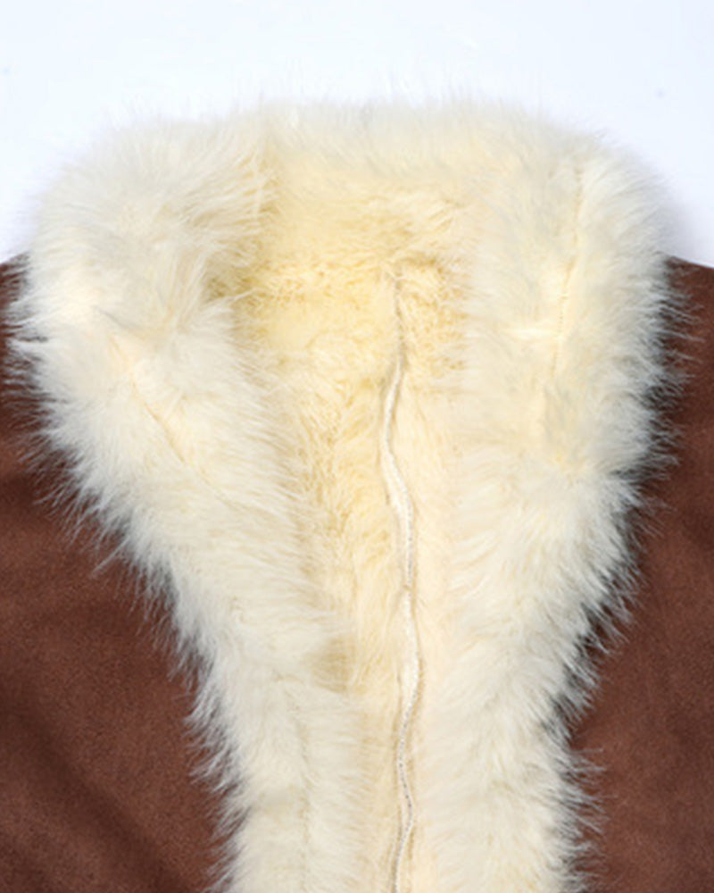 Vintage Cowgirl Style Fleece Trim Suede Coat