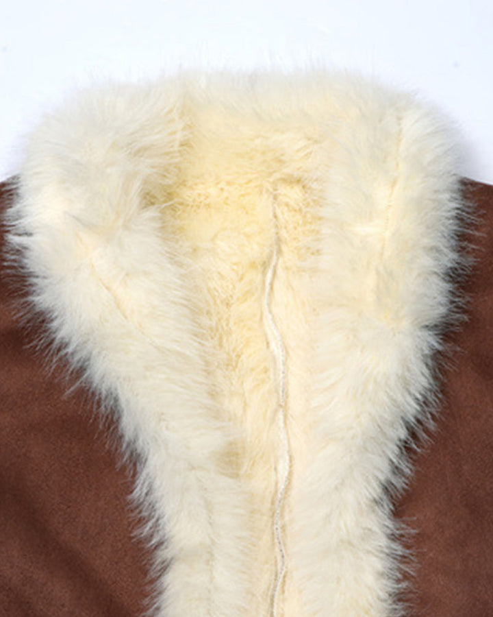Vintage Cowgirl Style Fleece Trim Suede Coat