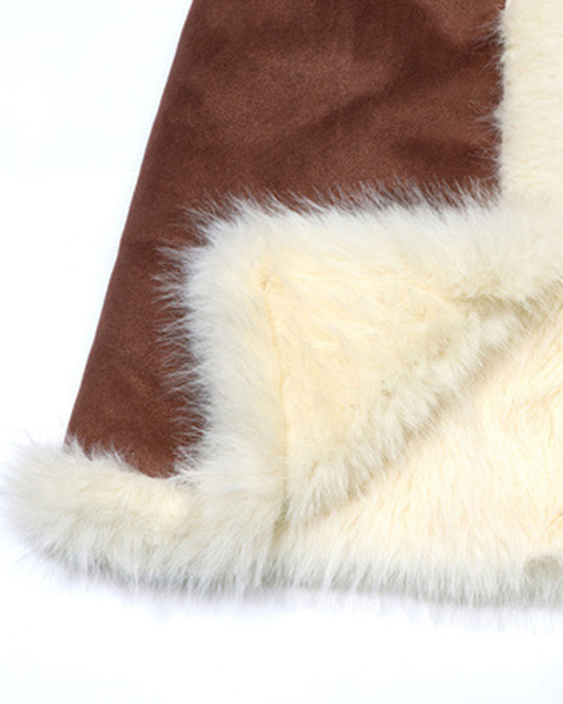 Vintage Cowgirl Style Fleece Trim Suede Coat