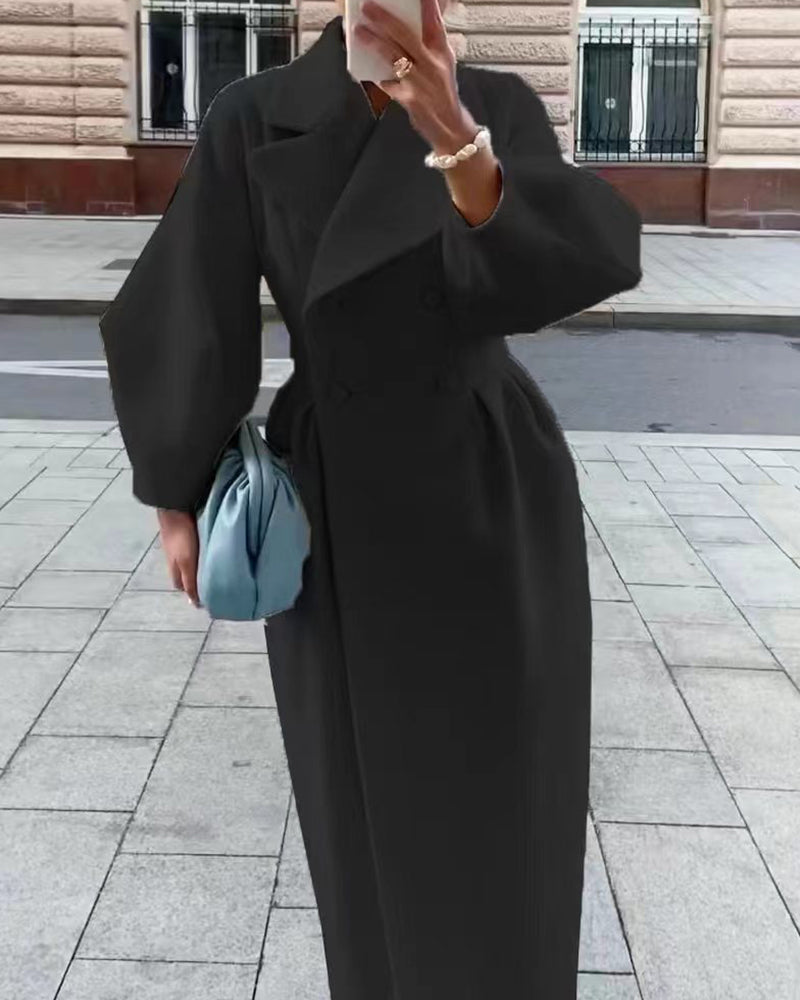 Fashion Lantern Sleeves Lapel Long Coat