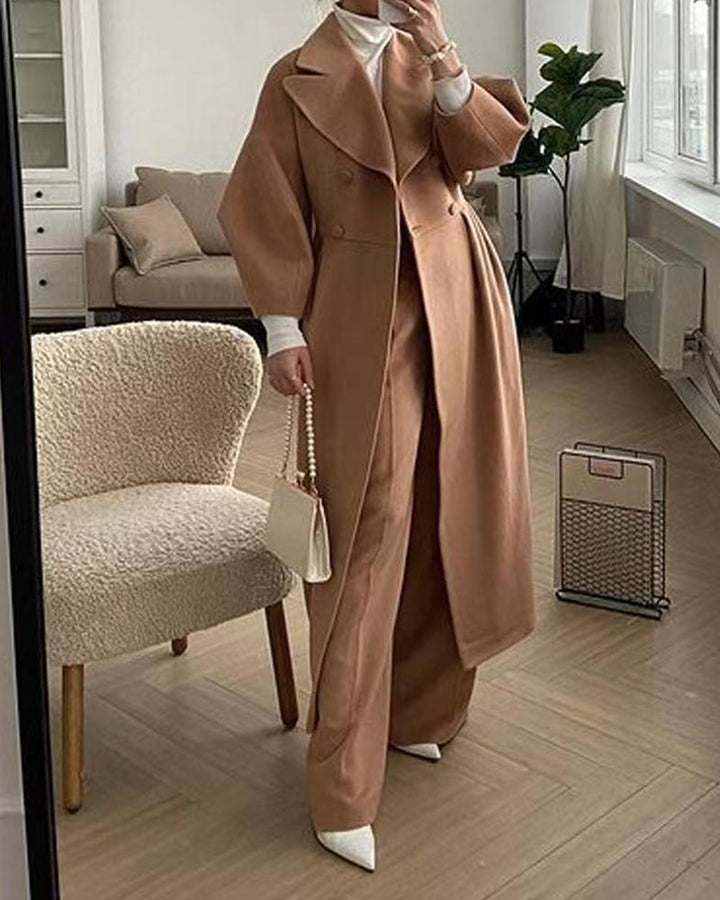 Fashion Lantern Sleeves Lapel Long Coat