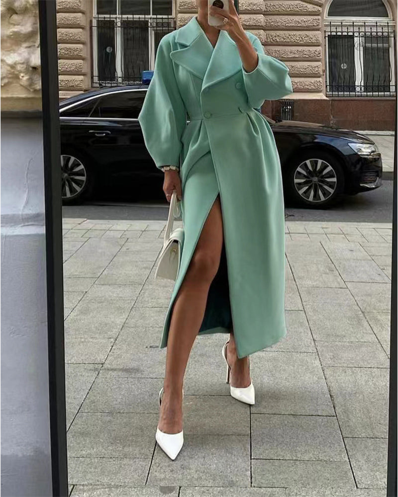 Fashion Lantern Sleeves Lapel Long Coat