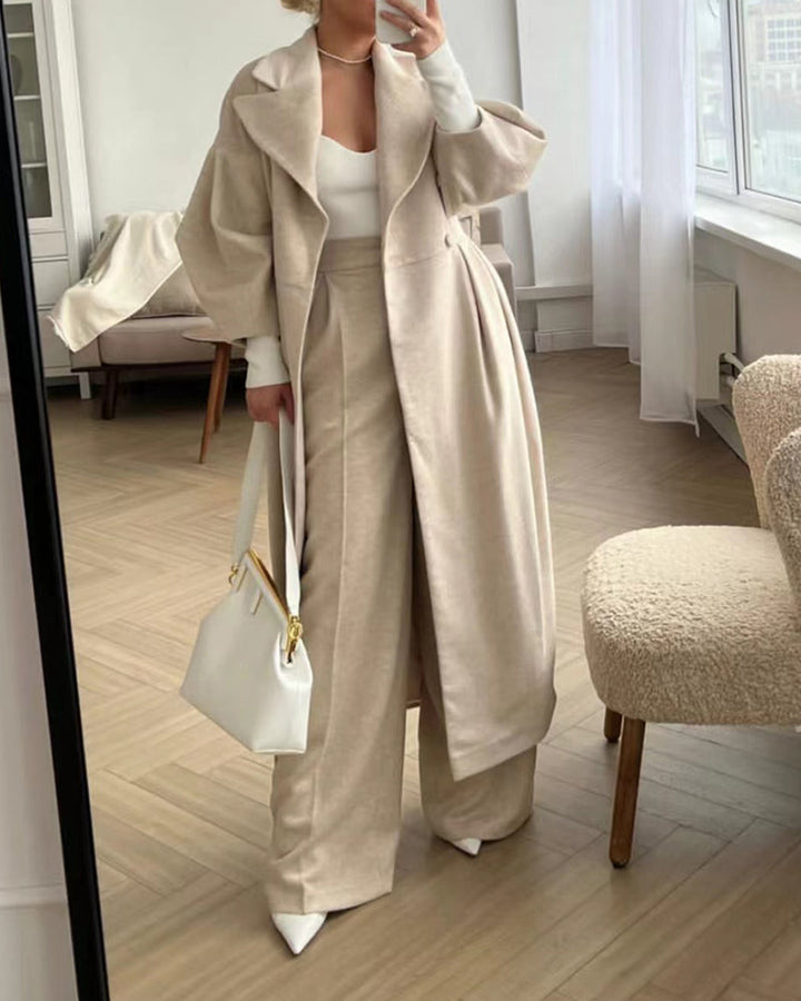 Fashion Lantern Sleeves Lapel Long Coat