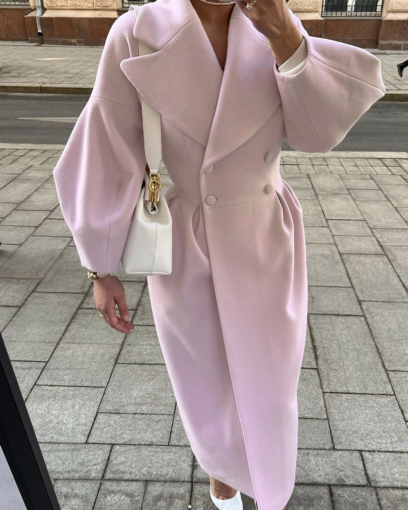 Fashion Lantern Sleeves Lapel Long Coat