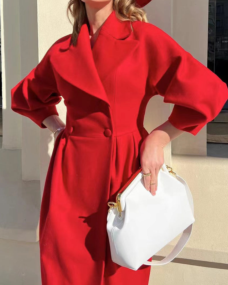 Fashion Lantern Sleeves Lapel Long Coat