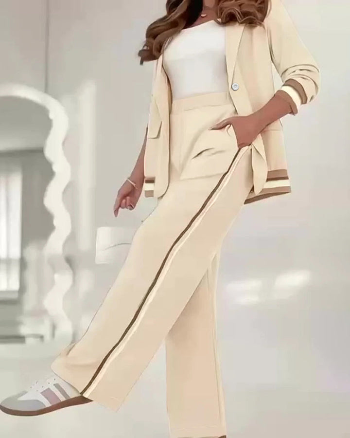 Business Casual Contrast Ribbed Suit Set