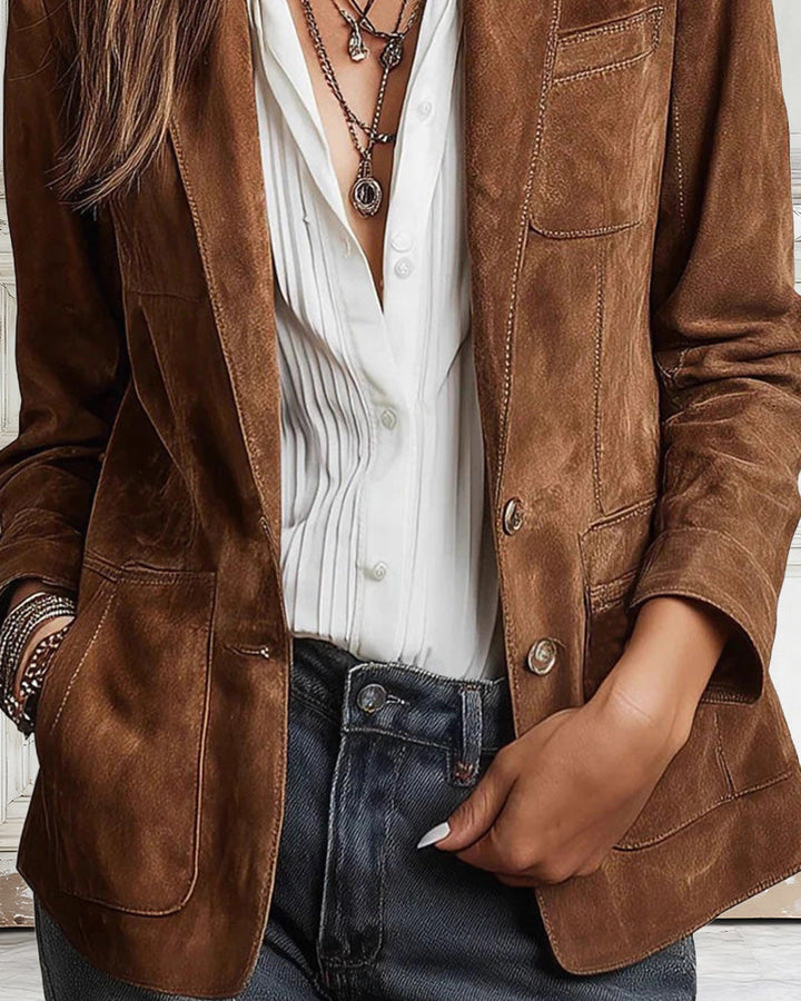 Retro Faux Suede Suit Jacket