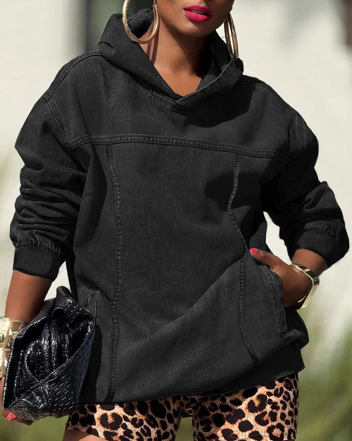 Oversized Washed Distressed Denim Hoodie