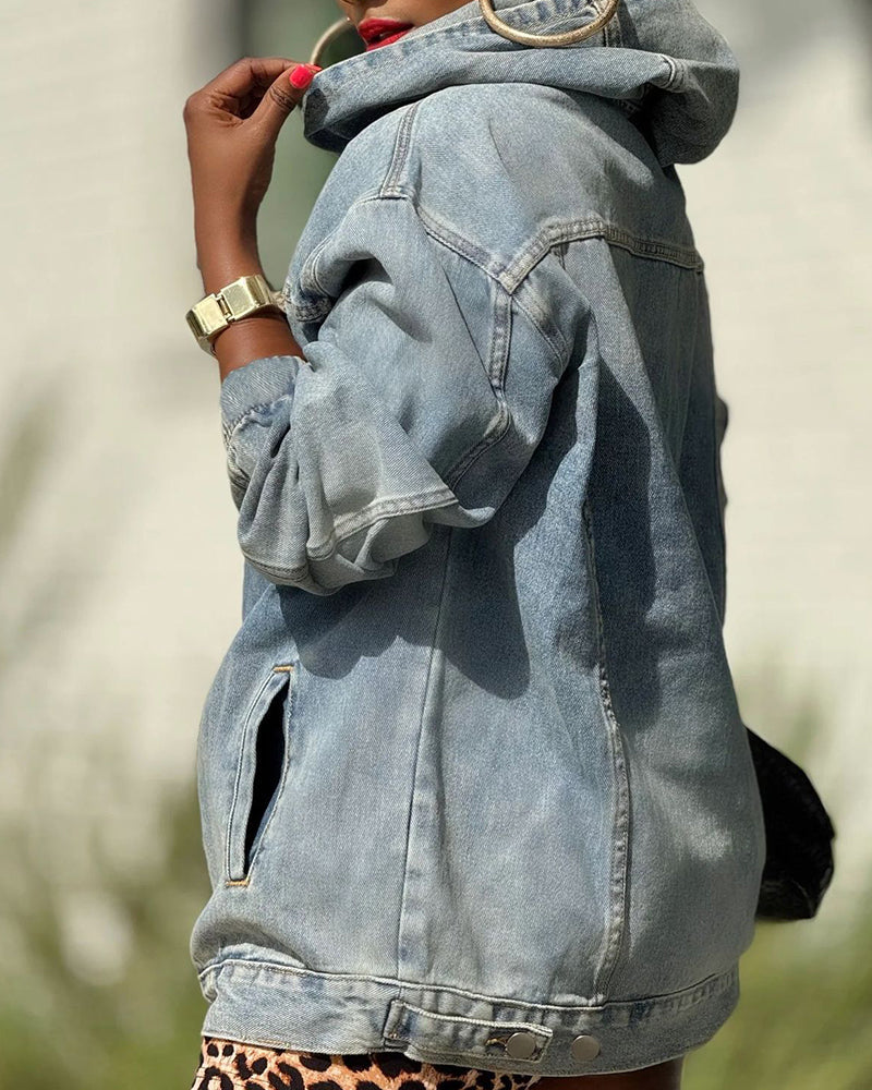 Oversized Washed Distressed Denim Hoodie