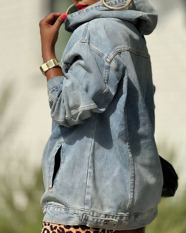 Oversized Washed Distressed Denim Hoodie