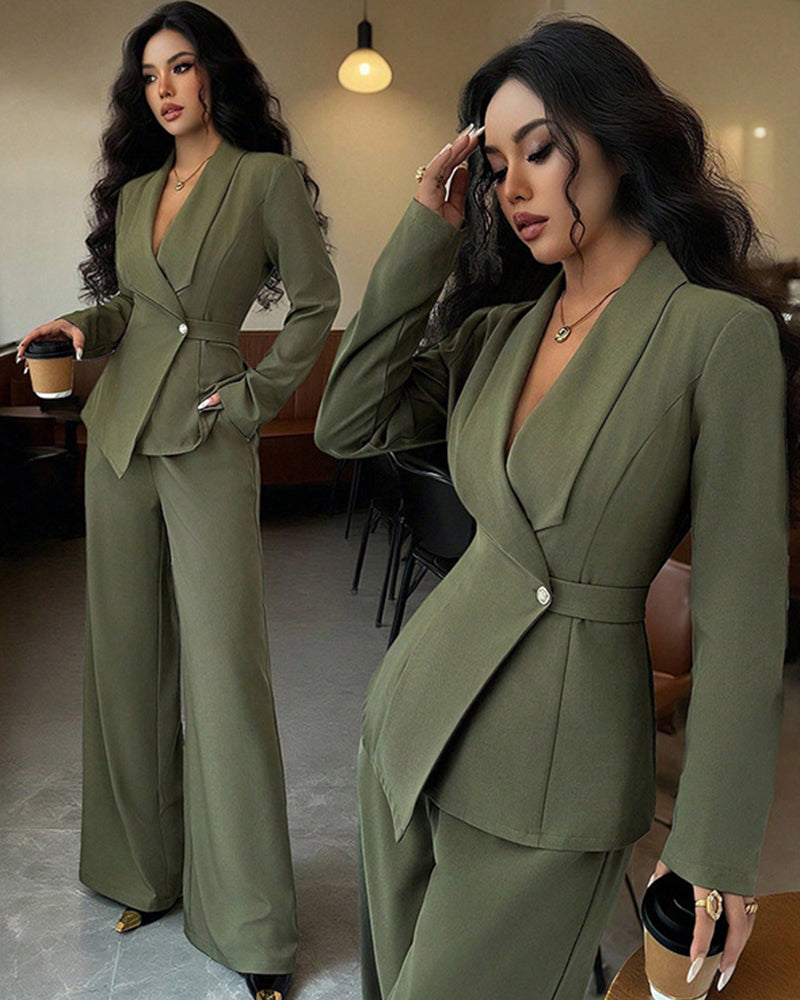 Formal Elegant One-Button Blazer Suit Set