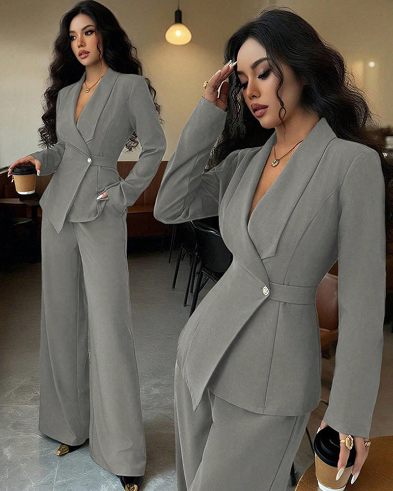 Formal Elegant One-Button Blazer Suit Set