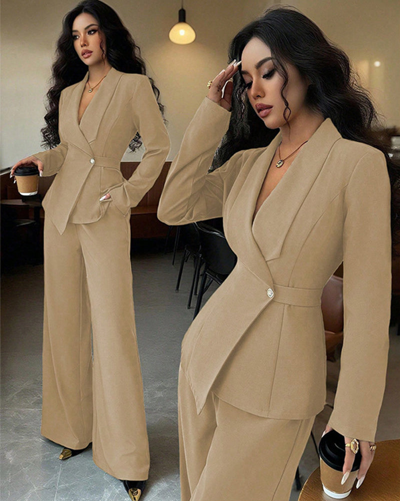 Formal Elegant One-Button Blazer Suit Set