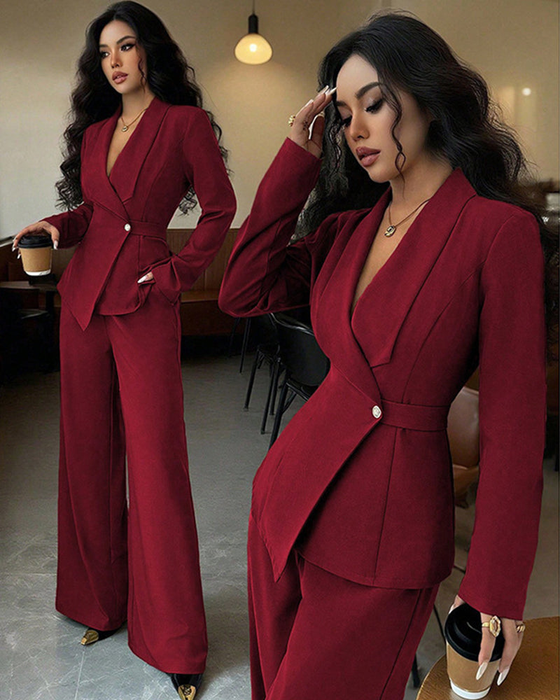Formal Elegant One-Button Blazer Suit Set