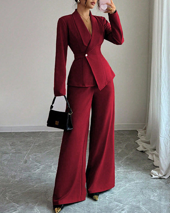 Formal Elegant One-Button Blazer Suit Set