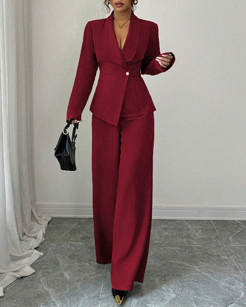 Formal Elegant One-Button Blazer Suit Set