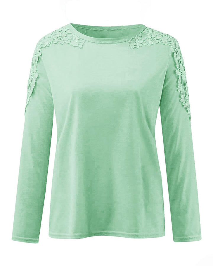 Elegant Lace Cutout Long Sleeve T-Shirt