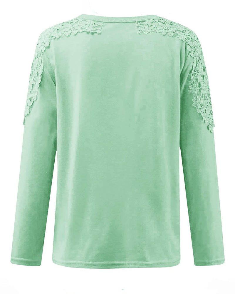 Elegant Lace Cutout Long Sleeve T-Shirt