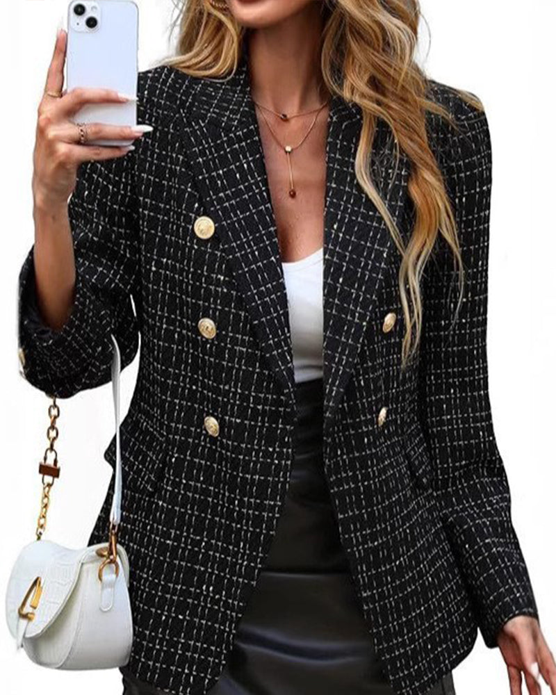 Business Casual Double Breasted Tweed Blazer